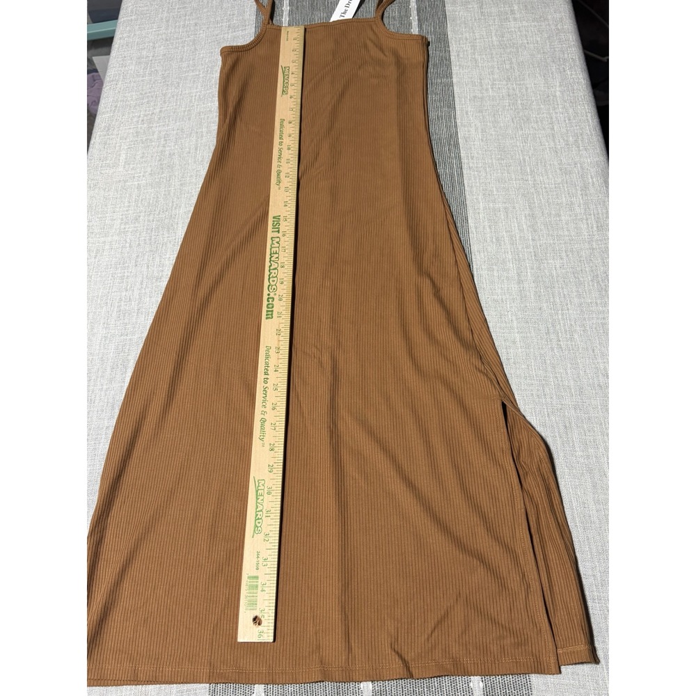The Drop Leslie Toasted Brown Ribbed Midi Dress XXS Side Slit NWT